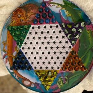 VINTAGE DRAGON CHINESE CHECKERS TIN BOARD GAME RARE Like New with all piecess